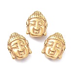Perlas de acero inoxidable 304 con recubrimiento iónico (IP), cabeza de Buda, real 18k chapado en oro, 14.5x11x6mm, agujero: 2.3 mm