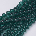 Perles en verre, facette, ronde, vert de mer, environ 10 mm de diamètre, Trou: 1.5mm
