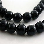 Chapelets de perles en verre, ronde, noir, environ 6 mm de diamètre, Trou: 1mm, Environ 50 pcs/chapelet, 13 pouce