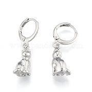 Brass Cat Dangle Leverback Earrings for Women EJEW-N012-105P