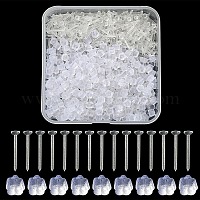 Plastic Stud Earring Findings, Flat Round, Clear, 12x5mm, Pin: 1mm