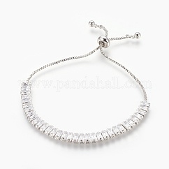 Bracciali tennis bolo in ottone cubic zirconia, bracciali slider, rettangolo, chiaro, platino, 1-1/8 pollice ~ 3 pollici (3.1~7.5 cm)