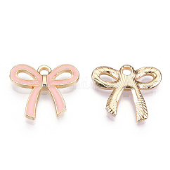 Pendenti in lega placcata oro chiaro, con smalto, bowknot, roso, 16x18x2.5mm, Foro: 2 mm