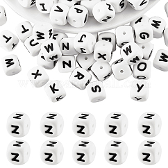 20 Uds. Cuentas de silicona con letras de cubo blanco, cuentas cuadradas de 12x12x12mm con dados del alfabeto con espaciador de agujeros de 2mm, cuentas sueltas con letras para pulsera, collar, fabricación de joyas, letter.z, 12mm, agujero: 2 mm
