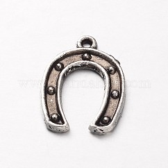 Ciondoli a ferro di cavallo in lega di stile tibetano,  cadmio& piombo libero, argento antico, 15.5x11.5x1mm, Foro: 1 mm, circa 2320pcs/1000g