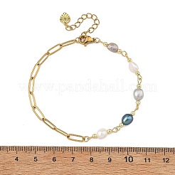 Bracelets en perles de riz naturelles avec chaînettes en acier inoxydable 304 de type trombone&nbsp;BJEW-JB14234-01