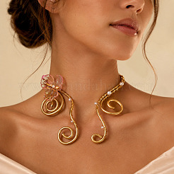 Verstellbare Manschetten-Choker-Halsketten aus Legierung und Harz mit spiralförmigem Blumenmuster und Imitationsperlen&nbsp;WGC7B88-01