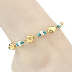 Bracelets de cheville en perles de turquoise synthétique teintes à l'océan et chaîne à maillons en acier inoxydable 304&nbsp;GG-AJEW-AN00833-01