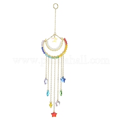 Décorations suspendues en verre enveloppées de fil de cuivre étoile et lune&nbsp;HJEW-JM01144