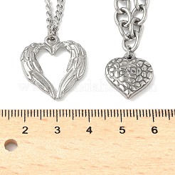 Collier double couche avec pendentif en forme de cœur et d'aile en acier inoxydable 304 pour femme&nbsp;NJEW-U044-01P