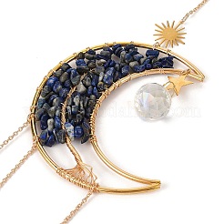 Drahtumwickelter natürlicher Lapislazuli-Mond mit Lebensbaum-Anhänger-Dekorationen&nbsp;HJEW-K046-07G-01