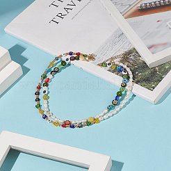 2 pz 2 stili fatti a mano in vetro millefiori e perle naturali e semi di vetro collane di perline set per le donne&nbsp;NJEW-JN04185