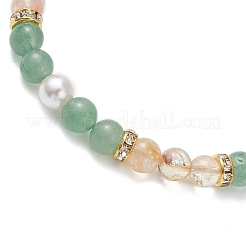 3 bracciale intrecciato con perline rotonde di perle di conchiglia e pietre preziose naturali miste&nbsp;BJEW-JB13392