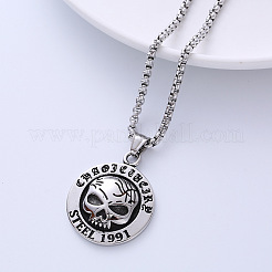 304 Edelstahl Big Eye Schädel Punk Halloween Anhänger Halsketten&nbsp;JH8700