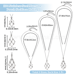 3 Stück 3 Stile 304 Edelstahl Makramee Beutel Halskette Herstellung für Edelsteinnuggets&nbsp;NJEW-BBC0001-25