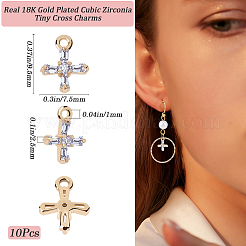 10 breloque en laiton transparent en forme de petite croix en zircone cubique&nbsp;KK-BBC0015-92