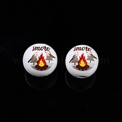 Perles en bois imprimées sur le thème du camping&nbsp;WOOD-D006-11
