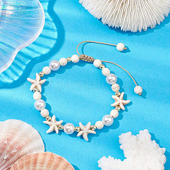 2 Stück 2 Farben verstellbare gefärbte synthetische Türkis- und Muschelperlen-Armbänder aus geflochtenen Perlen&nbsp;BJEW-PA0001-04