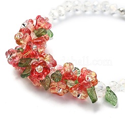 Bracciale a maglie con perline di vetro a forma di fiore con fermagli in lega da donna&nbsp;BJEW-TA00310-02