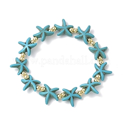 Braccialetti elastici in turchese sintetico e perline di ematite non magnetica per donne e uomini&nbsp;BJEW-JB13726-02