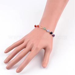 Chakra de la joya de piedras preciosas naturales pulseras de enlace de grano redondo&nbsp;BJEW-JB02275