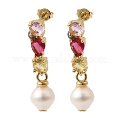 Boucles d'oreilles pendantes rondes en laiton serties de micro-pavés de zirconiums cubiques&nbsp;EJEW-L311-01G-01