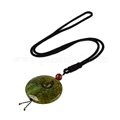 Collane con pendente piatto rotondo regolabile in agata naturale&nbsp;NJEW-Q350-01A