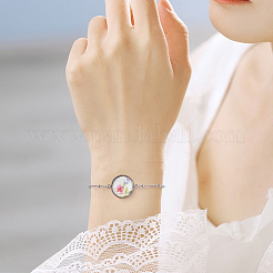 10 pz 2 colori 304 acciaio inossidabile cabochon rotondo braccialetti&nbsp;BJEW-SP0001-30