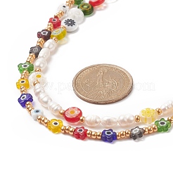 2 pz 2 stili fatti a mano in vetro millefiori e perle naturali e semi di vetro collane di perline set per le donne&nbsp;NJEW-JN04185