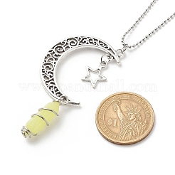 Balle de jade citron naturel avec collier pendentif lune et étoile en alliage&nbsp;NJEW-JN03912-03
