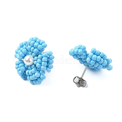 Boucles d'oreilles à tige en perles de verre marguerite&nbsp;EJEW-MZ00334-01