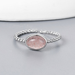 Ovale 925 Sterling Silber mit natürlichen Erdbeerquarz Manschettenringe&nbsp;FS-WGA8A26-01