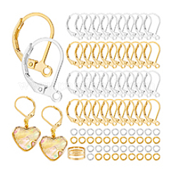 Boucles d'oreilles à levier en laiton avec anneaux ouverts et anneaux en laiton&nbsp;DIY-PH0023-17
