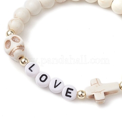 Braccialetti elasticizzati rotondi con perline turchesi sintetiche da 8 mm&nbsp;BJEW-JB10467-02