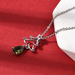 Colliers avec pendentifs en laiton et micro-pavés de zircones cubiques en forme de sapin de Noël&nbsp;NJEW-L468-01P-B02