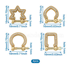 4 Stück 4 Stil Messing Micro Pave klarer Zirkonia D-Ring Anker Schäkel Verschlüsse&nbsp;ZIRC-PJ0001-02