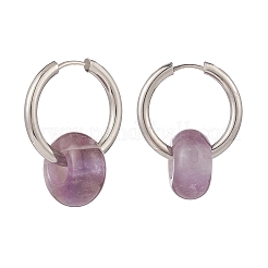 Natürliche Sodalith- & Rosenquarz- & Tigerauge- & Amethyst- & Obsidianperlen-Huggie-Creolenohrringe&nbsp;EJEW-JE05092