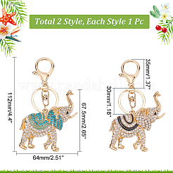 2 llavero con colgante de elefante esmaltado con rhinestone en 2 colores.&nbsp;KEYC-WR0001-39
