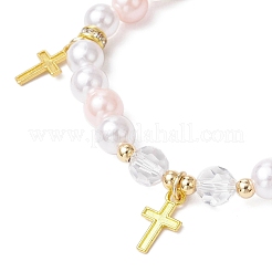 Pendenti in lega con perle di imitazione in plastica ABS e perle distanziatrici in vetro K9 e ottone di grado A con strass e braccialetti elastici piatti in cristallo&nbsp;BJEW-JB11778-03