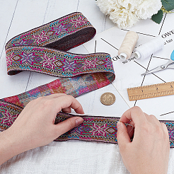 Rubans de fleurs en jacquard de polyester de style ethnique&nbsp;SRIB-WH0011-263B