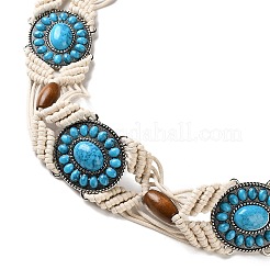 Damengürtel im Antik-Silber-Legierungsharz im Bohème-Stil mit ovalen Holzperlen und gewachster Kordelkette&nbsp;AJEW-K053-01