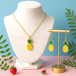 Emaille-Legierung Ananas 2 Paar baumelnde Ohrringe & 2 Stück Anhänger Halskette&nbsp;SJEW-HY0001-08