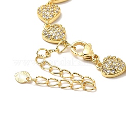 Bracelet chaîne à maillons en forme de cœur avec oxyde de zirconium cubique transparent&nbsp;BJEW-A132-05G