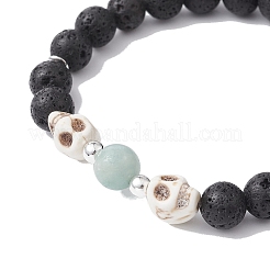 2 Uds. Conjunto de pulseras elásticas con cuentas de piedras preciosas mixtas naturales y sintéticas con calavera y cruz de 2 estilos y redondas&nbsp;BJEW-JB09519