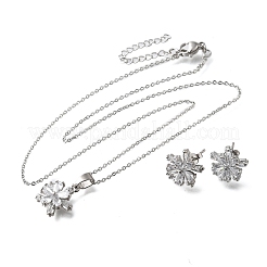 Orecchini a bottone in ottone con micro pavé di zirconi cubici trasparenti e collane pendenti&nbsp;SJEW-Z002-04P
