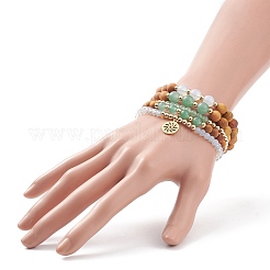 5pcs 5 style bois naturel et ensemble de bracelets extensibles en perles de pierre mélangées&nbsp;BJEW-JB08823
