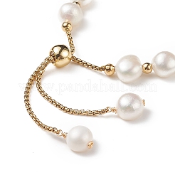 Pulsera con cuentas redondas de latón y perlas naturales teñidas&nbsp;BJEW-JB09008-04