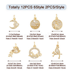 12 pièces 6 style laiton micro pavé breloques en zircone cubique claire&nbsp;KK-FW0001-11