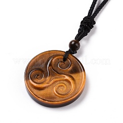 Collar con colgante de trisquel de ojo de tigre natural/triskelion con cordón de nailon para mujer&nbsp;NJEW-E091-01C