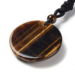 Collier pendentif arbre de vie en œil de tigre naturel avec corde en nylon&nbsp;NJEW-H009-03-07